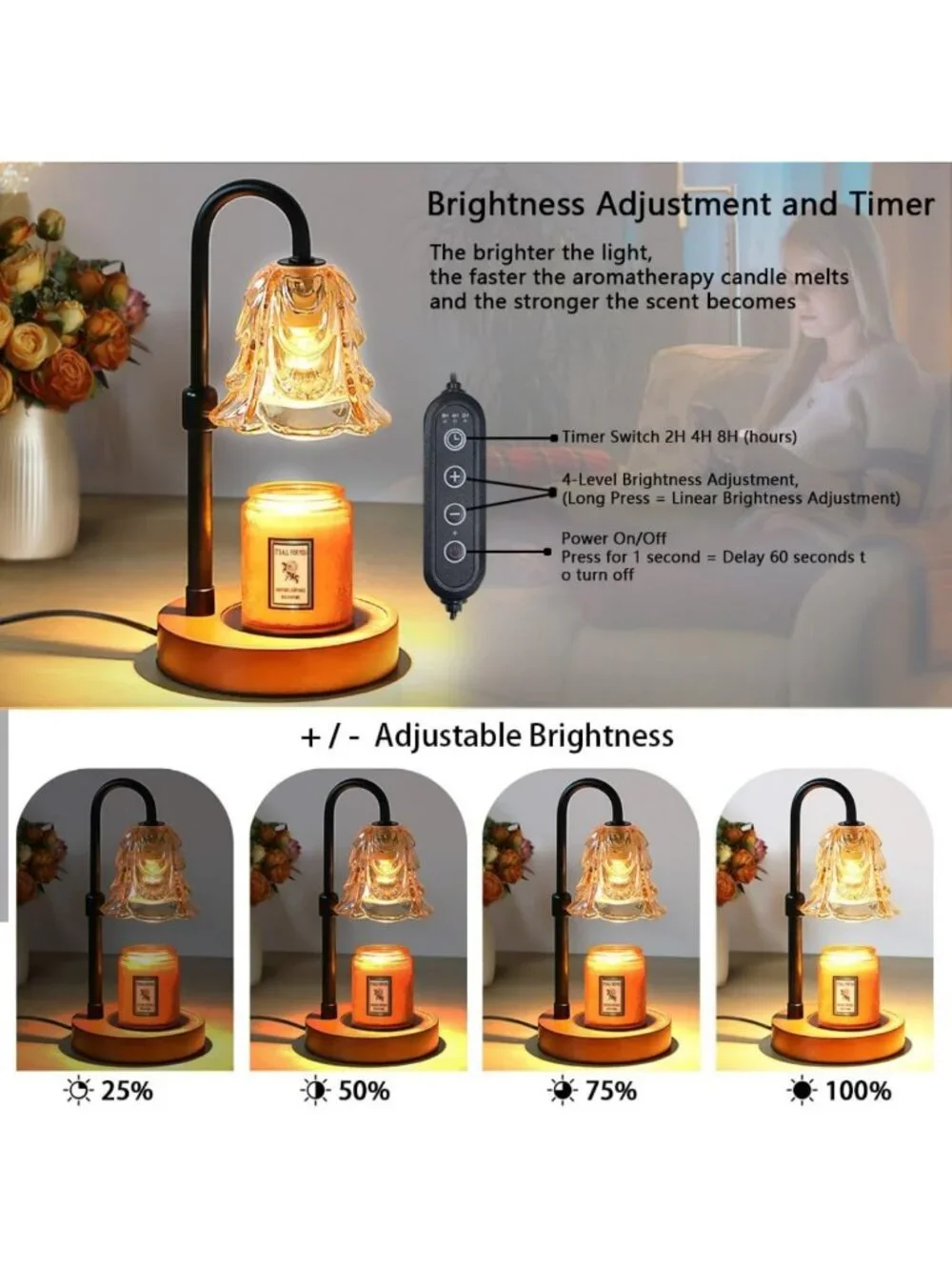 Adjustable Candle Warmer Lamp with Timer & Dimmer - Perfect for Home Decor
